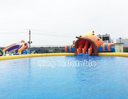 Piscina inflable amarilla grande del tiburón del parque inflable gigante del agua con las diapositivas
