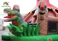El castillo de salto inflable del dinosaurio del color de la antigüedad con el tejado de la diapositiva cubrió el patio