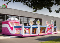 Parque de atracciones inflable de Candyland de Platón del rosa comercial del PVC 10m con la diapositiva