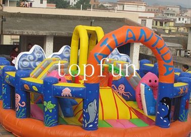 Parque temático inflable azul y amarillo anaranjado con la costura cuádruple