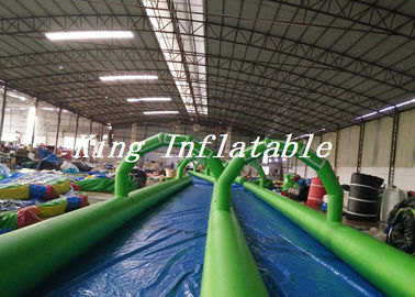 diapositiva inflable del resbalón N del carril doble largo del 100m azulverde con la impresión del logotipo