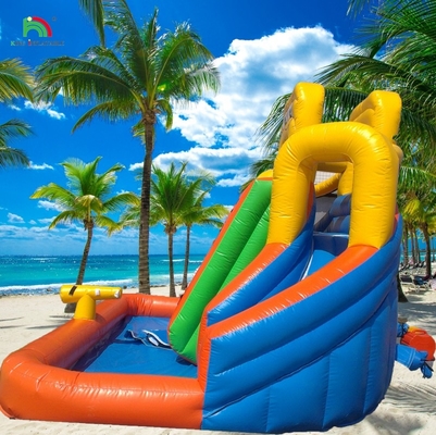 Deslizamiento acuático comercial inflables para niños al aire libre Deslizamiento acuático de doble carril Casa de rebote Deslizamiento acuático inflables con piscina
