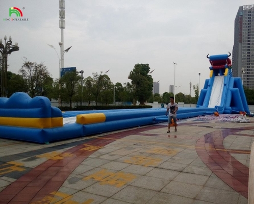 Deslizamientos de parque acuático divertidos Juegos acuáticos de nuevo diseño Equipo de juego acuático Deslizamiento de agua inflables largos