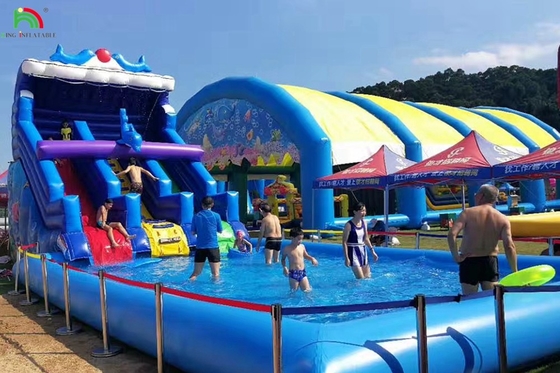 Gran tobogán de agua inflable con arco iris doble carril tobogán de agua con piscina para adultos