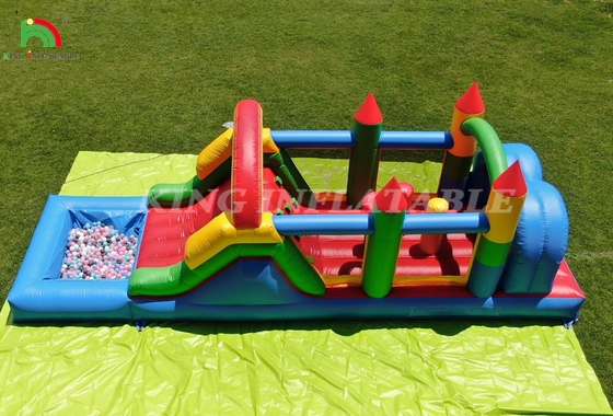 Niños Fiesta al aire libre Inflable Casa de rebote de obstáculos con toboganes, agujero de bolas, escalada, obstáculos, soplador