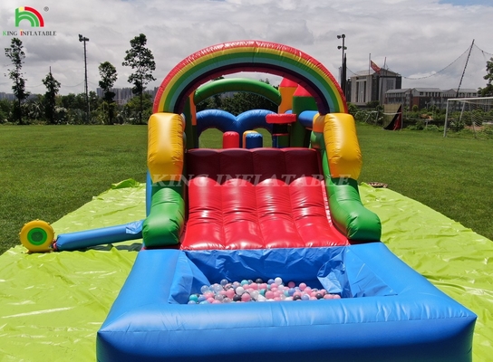 Niños Fiesta al aire libre Inflable Casa de rebote de obstáculos con toboganes, agujero de bolas, escalada, obstáculos, soplador