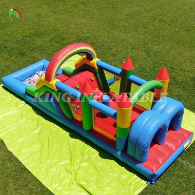 Niños Fiesta al aire libre Inflable Casa de rebote de obstáculos con toboganes, agujero de bolas, escalada, obstáculos, soplador