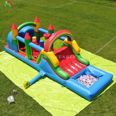 Niños Fiesta al aire libre Inflable Casa de rebote de obstáculos con toboganes, agujero de bolas, escalada, obstáculos, soplador