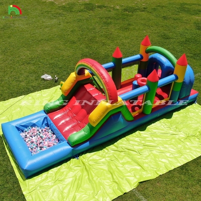 Niños Fiesta al aire libre Inflable Casa de rebote de obstáculos con toboganes, agujero de bolas, escalada, obstáculos, soplador