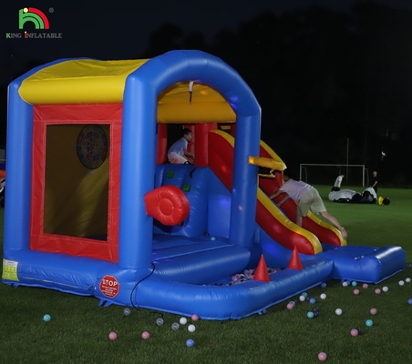 Para niños, castillo de salto inflable con soplador, castillo de salto con tobogán, escalada, obstáculos, trampolín, piscina de bolas.