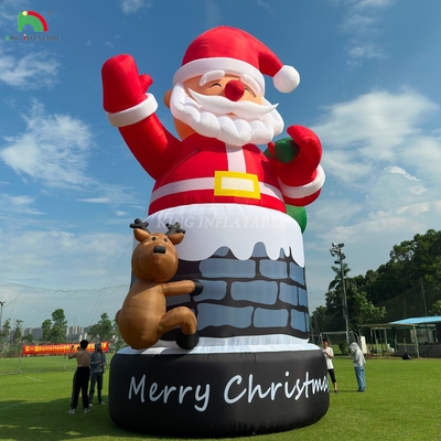 20 pies 26 pies 33 pies Papá Noel inflable en chimenea con renos Decoración de Navidad al aire libre