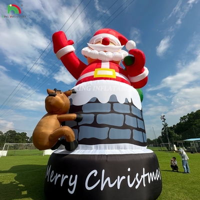 20 pies 26 pies 33 pies Papá Noel inflable en chimenea con renos Decoración de Navidad al aire libre