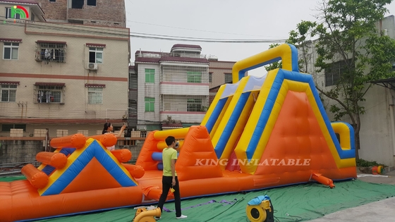 Juegos de Carnaval Inflables de Deportes Personalizados Curso de obstáculos con doble carril de escalada y tobogán