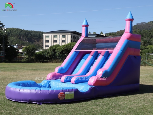 Comerciante 100% PVC doble carril tobogán de agua inflable exterior húmedo seco tobogán de agua grande con piscina de salpicadura
