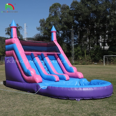 Comerciante 100% PVC doble carril tobogán de agua inflable exterior húmedo seco tobogán de agua grande con piscina de salpicadura