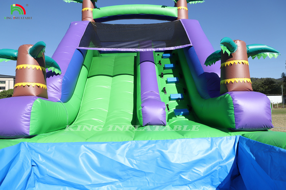 Deslizamiento de agua inflables de PVC comercial patio trasero exterior niños deslizamiento de agua con piscina de salpicadura de agua más grande y soplador de 1100W