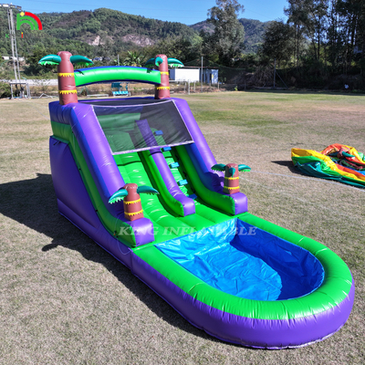 Deslizamiento de agua inflables de PVC comercial patio trasero exterior niños deslizamiento de agua con piscina de salpicadura de agua más grande y soplador de 1100W