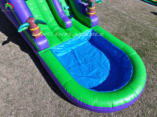Deslizamiento de agua inflables de PVC comercial patio trasero exterior niños deslizamiento de agua con piscina de salpicadura de agua más grande y soplador de 1100W