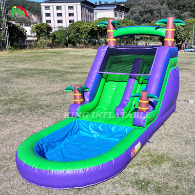 Deslizamiento de agua inflables de PVC comercial patio trasero exterior niños deslizamiento de agua con piscina de salpicadura de agua más grande y soplador de 1100W