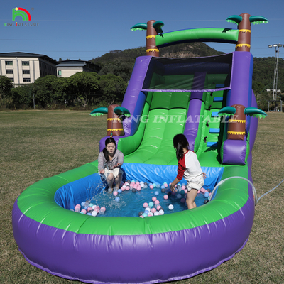 Deslizamiento de agua inflables de PVC comercial patio trasero exterior niños deslizamiento de agua con piscina de salpicadura de agua más grande y soplador de 1100W