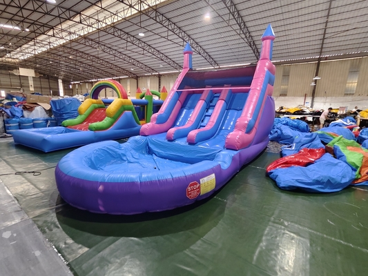 Popular comercial doble carril toboganes de agua inflable con piscina toboganes de agua inflable para niños y adultos