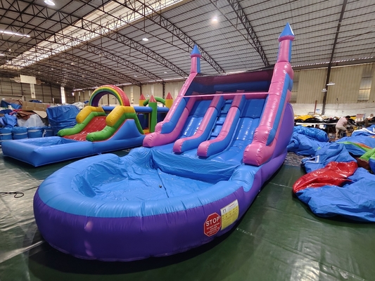 Popular comercial doble carril toboganes de agua inflable con piscina toboganes de agua inflable para niños y adultos