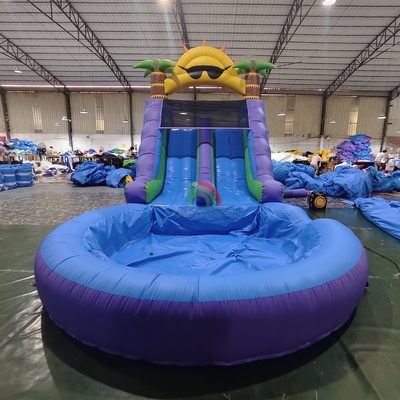 Deslizamiento de agua comercial de grado de PVC completo de doble carril deslizamiento de agua inflable con piscina de agua hermética