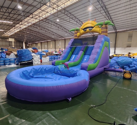Deslizamiento de agua comercial de grado de PVC completo de doble carril deslizamiento de agua inflable con piscina de agua hermética