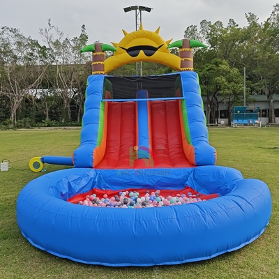 Slide de agua inflable de PVC de doble carril combo con escalera de obstáculos de la piscina
