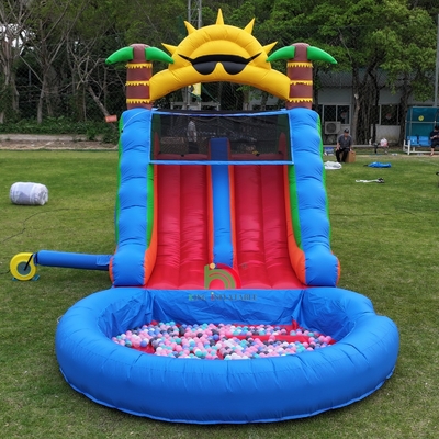 Slide de agua inflable de PVC de doble carril combo con escalera de obstáculos de la piscina