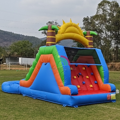 Slide de agua inflable de PVC de doble carril combo con escalera de obstáculos de la piscina