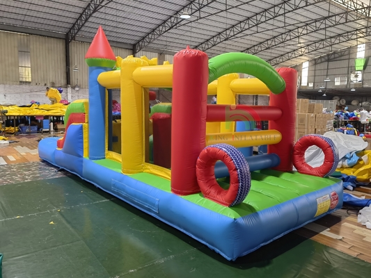 Juego de fiesta de jardín al aire libre húmedo seco Inflable Bounce House Combinado Curso de obstáculos con Slide Pool Ball Pit