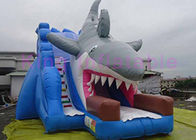 EN14960 diapositiva seca inflable para los niños, diapositiva inflable azul del tiburón de la puntada doble