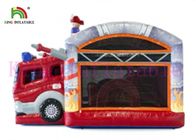 Castillo de salto inflable del PVC del Firetruck rojo 0.55m m con la diapositiva para los niños