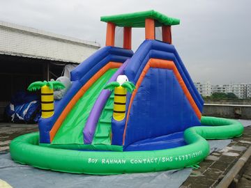 Tobogán acuático inflable de 0.55m m de la lona anaranjada y azul del PVC/nueva diapositiva del patio trasero del diseño