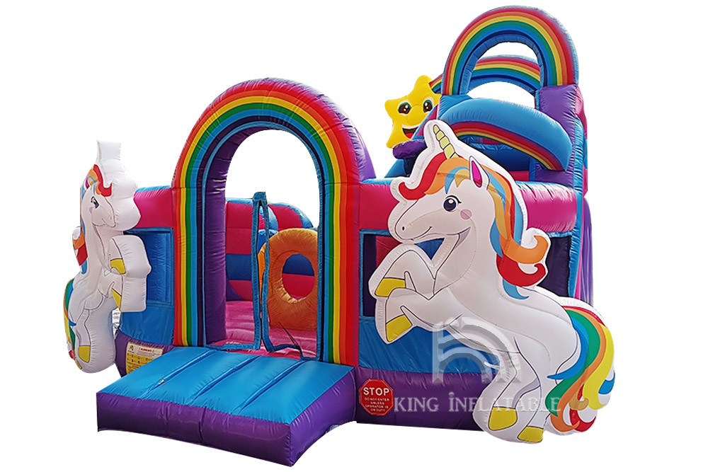 Casas inflables de la despedida del agua del arco iris de princesa Pink Giant Jumping de la diapositiva de Unicorn Bouncy Castle With Water de los niños