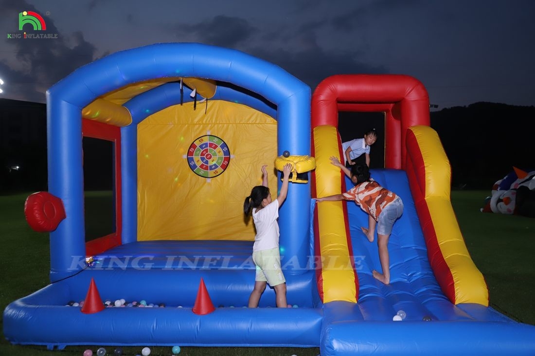 Para niños, castillo de salto inflable con soplador, castillo de salto con tobogán, escalada, obstáculos, trampolín, piscina de bolas.