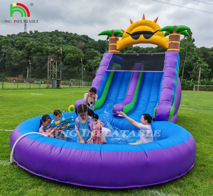 Combo de toboganes de agua inflable de doble carril con obstáculo de piscina para escalar toboganes inflables de piscina
