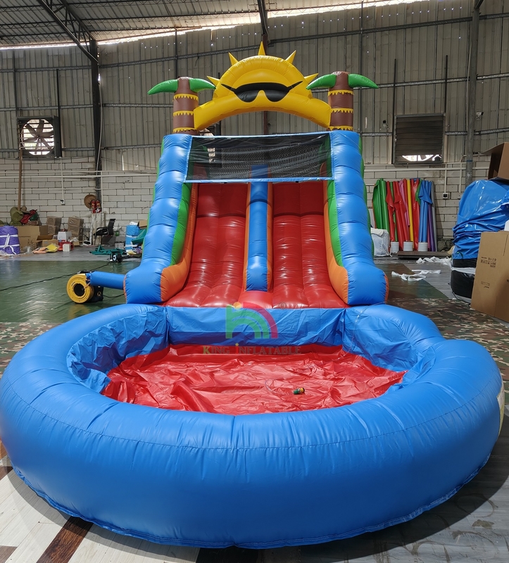 Adultos Niños tobogán de agua de grado comercial de PVC completo de doble carril tobogán de agua inflable con piscina de agua hermética