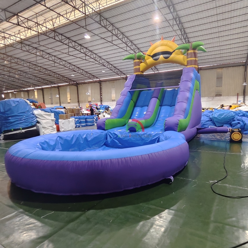 Deslizamiento de agua comercial de grado de PVC completo de doble carril deslizamiento de agua inflable con piscina de agua hermética