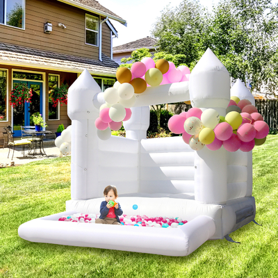 Alquiler de fiestas comerciales Puente inflable castillo saltador casa de salto castillo blanco con piscina