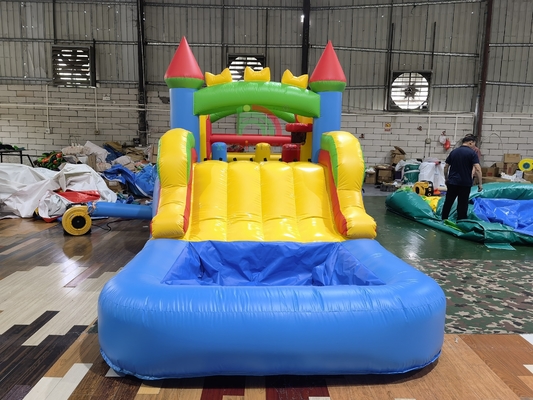 Juego de fiesta de jardín al aire libre húmedo seco Inflable Bounce House Combinado Curso de obstáculos con Slide Pool Ball Pit